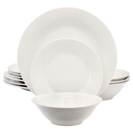 Gibson Home Everyday 12 Piece Round Fine Ceramic Dinnerware Set in White
