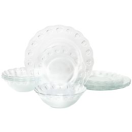 Gibson Home 12 Piece Apple Delight Textured Glass Dinnerware Set in Clear