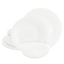 Gibson Ultra White Shadow 12 Piece Opal Glass Dinnerware Set in White