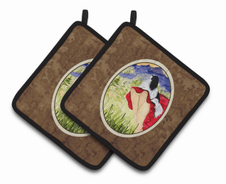Lady with her Japanese Chin Pair of Pot Holders