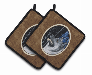 Starry Night Norwegian Elkhound Pair of Pot Holders