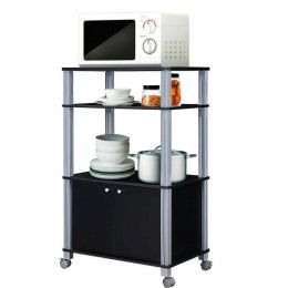 Modern 3-Shelf Kitchen Bakerâˆšâ‰ s Rack Cart on Wheels in Black Wood Finish