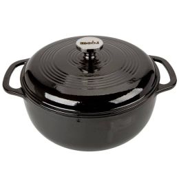 Round 6-Quart Black Enamel Cast Iron Dutch Oven with Lid