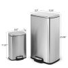 Set of 2 - 8 Gallon and 1.3 Gallon Stainless Steel Trash Can with Step-on Lid