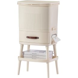 8 Gallon Elevated Trash Kitchen Can with Lid and Storage Shelf in Cream