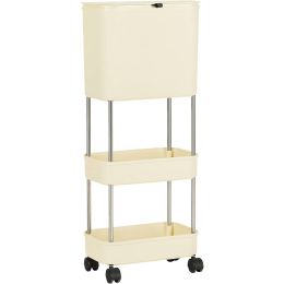 5 Gallon Mobile Elevated Kitchen Trash Can with Lid in Cream with Wheels
