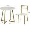 3-Piece Kitchen Dining Set with Round White Faux Marble-Top Table and 2 Chairs