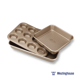 WESTINGHOUSE Carbon Steel Baking Pan Set, 3-pc (Squre Pan, Muffin Pan + Rectangle Deep Tray)