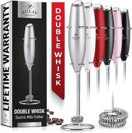 Double Whisk Milk Frother With Stand (Color: SLVR)